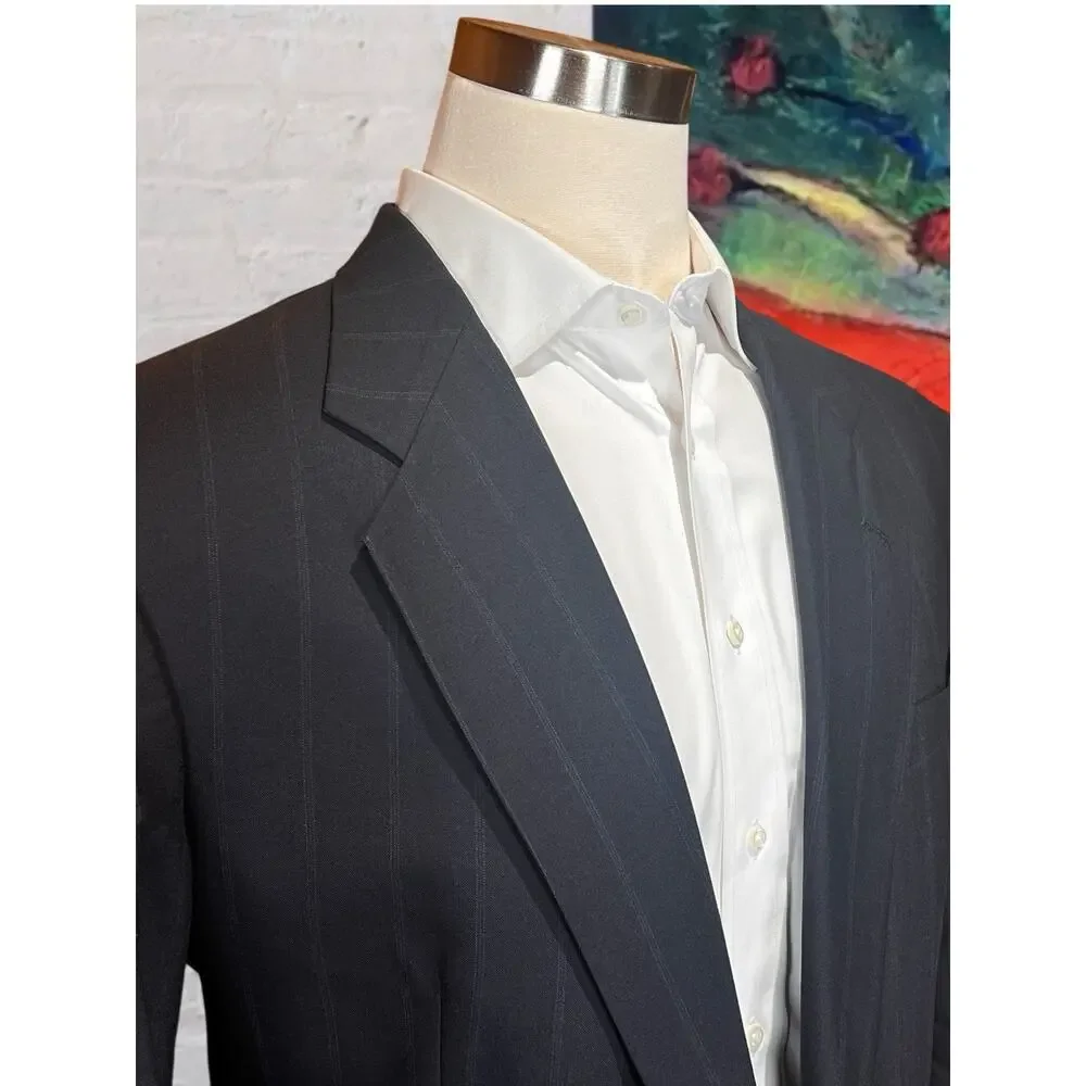 Vtg Austin Reed Suit 44-46L 38x30 Midnight Blue / Starlight Blue Stripe Classic
